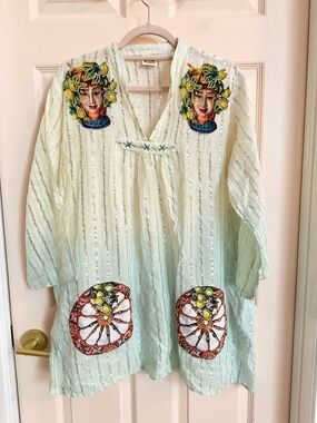 Green yellow boho Madrid tunic top